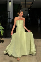 Women's Strapless Pleated Maxi Dress with A-Line Silhouette - 7