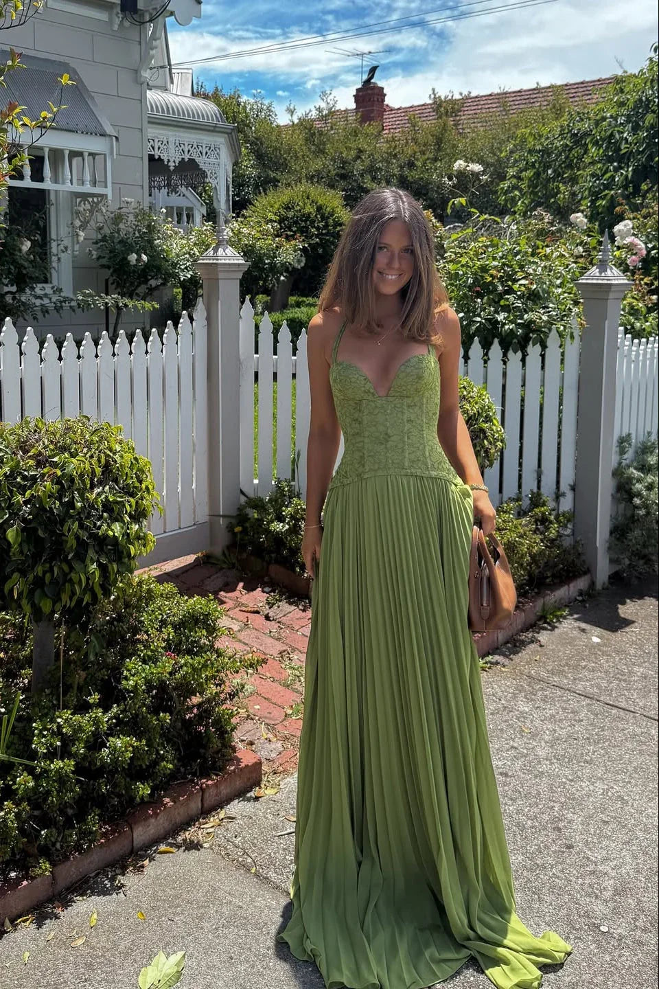 Women's Corset Maxi Dress Pleated with Sweetheart Neckline and A-Line Skirt - 5
