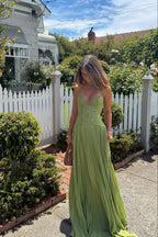 Women's Corset Maxi Dress Pleated with Sweetheart Neckline and A-Line Skirt - 4