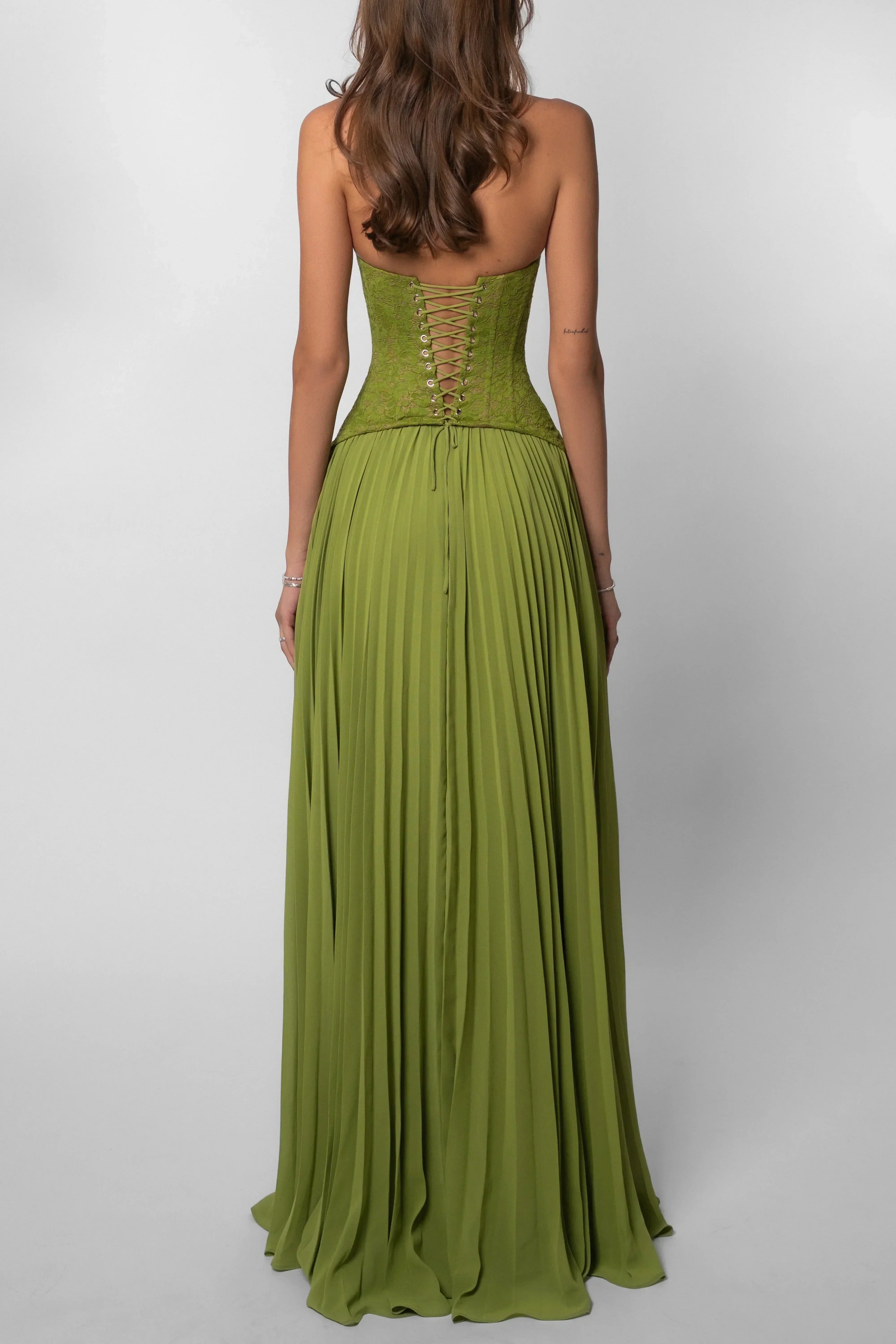 Women's Corset Maxi Dress Pleated with Sweetheart Neckline and A-Line Skirt - 7
