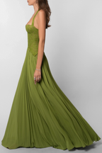 Women's Corset Maxi Dress Pleated with Sweetheart Neckline and A-Line Skirt - 10