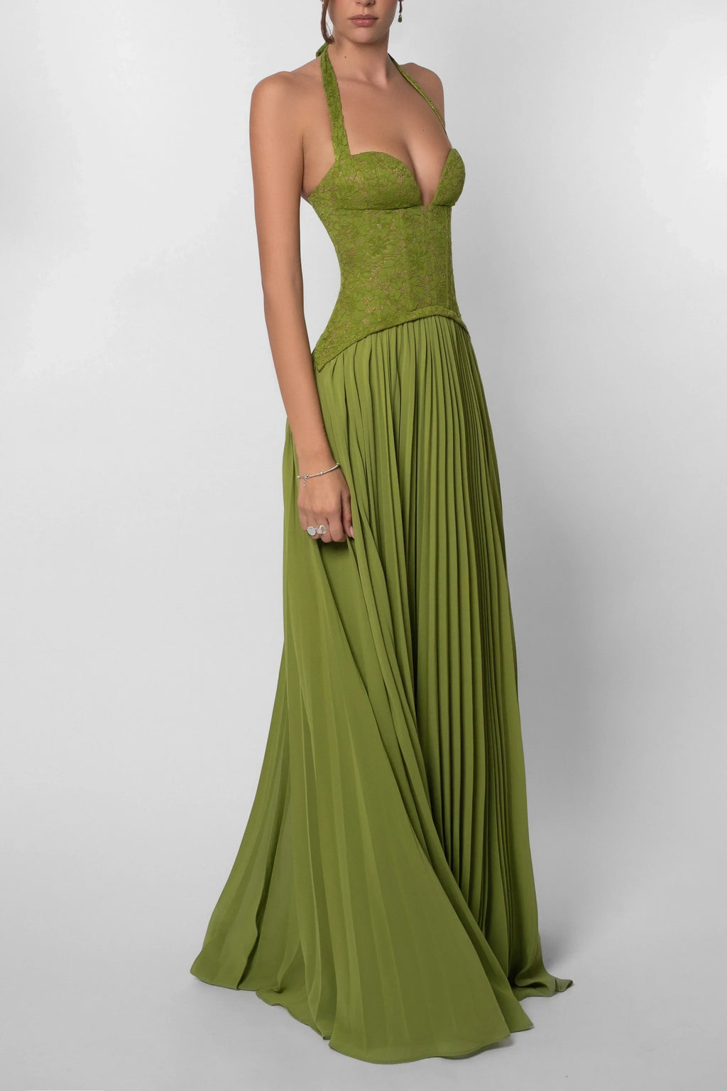 Women's Corset Maxi Dress Pleated with Sweetheart Neckline and A-Line Skirt - 9