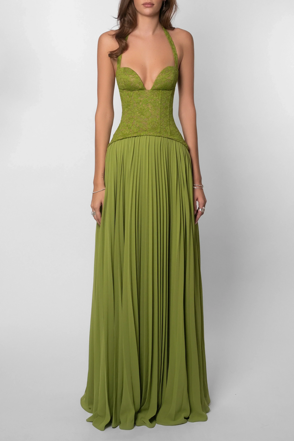 Women's Corset Maxi Dress Pleated with Sweetheart Neckline and A-Line Skirt - 6