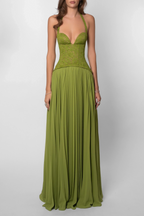 Women's Corset Maxi Dress Pleated with Sweetheart Neckline and A-Line Skirt - 6