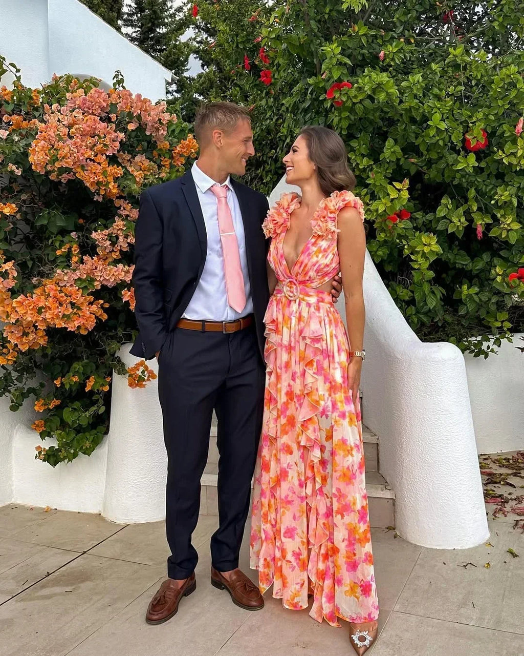 Women's Sleeveless Floral Maxi Dress with V-Neck and Cutout Waist - 7