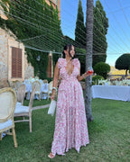 Women's Sleeveless Floral Maxi Dress with V-Neck and Cutout Waist - 10