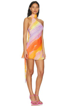 Women's Halter Mini Dress with Asymmetric Neckline and Ombre Print - 6