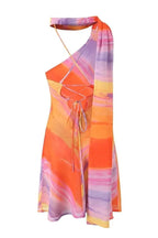 Women's Halter Mini Dress with Asymmetric Neckline and Ombre Print - 11