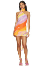 Women's Halter Mini Dress with Asymmetric Neckline and Ombre Print - 5