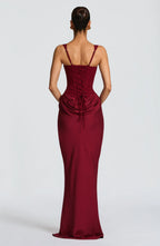 Women's Backless Bodycon Maxi Dress with Square Neck and Draped Skirt - 12