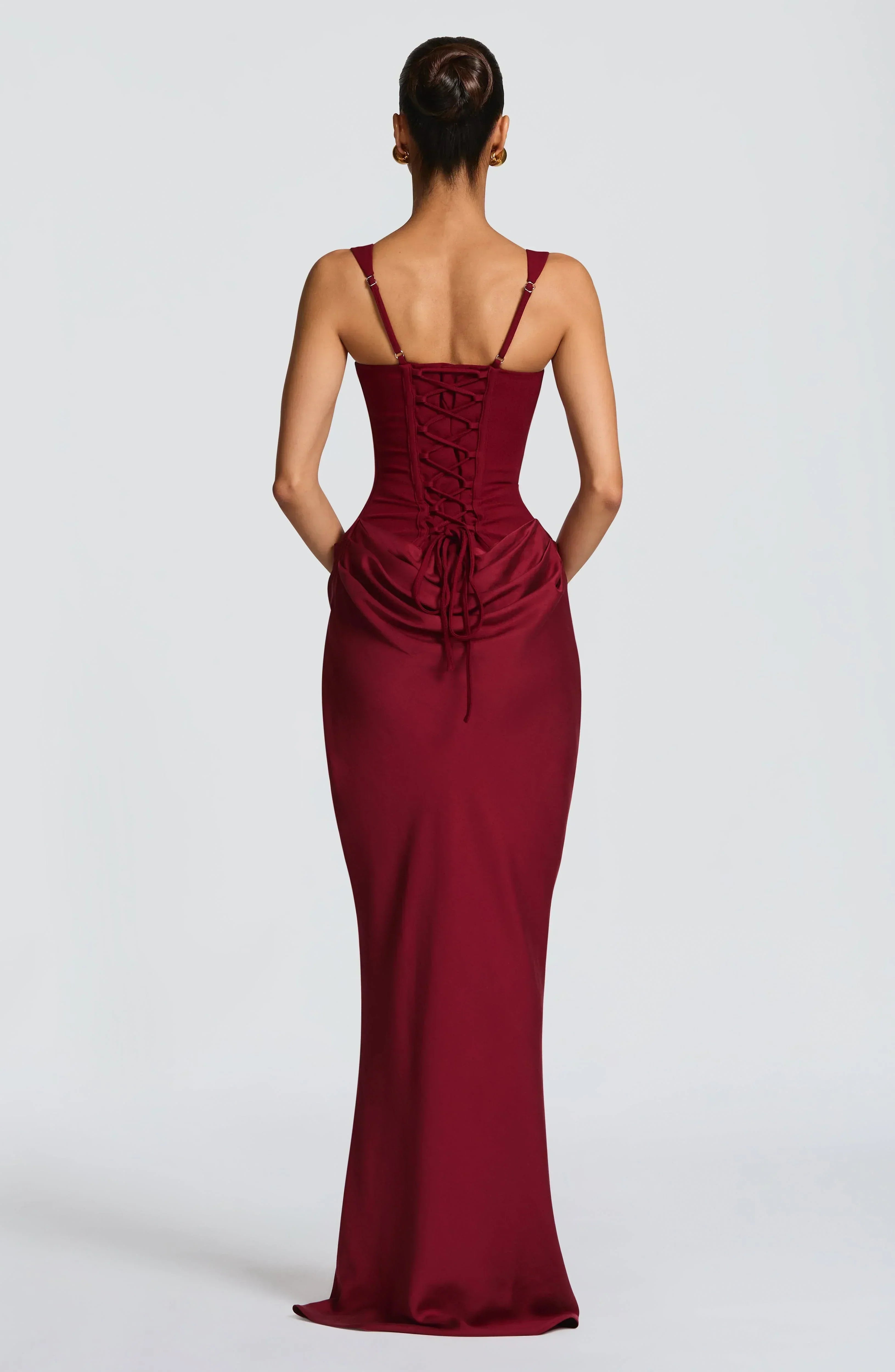 Women's Backless Bodycon Maxi Dress with Square Neck and Draped Skirt - 12