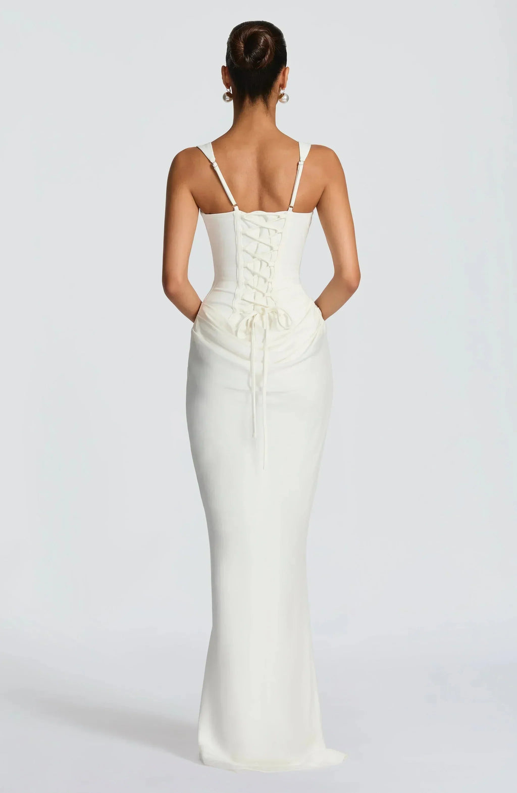 Women's Backless Bodycon Maxi Dress with Square Neck and Draped Skirt - 10