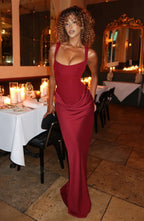 Women's Backless Bodycon Maxi Dress with Square Neck and Draped Skirt - 6