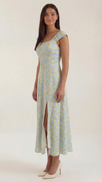 Women's Floral Midi Dress with Adjustable Straps and Corset Seaming - 13