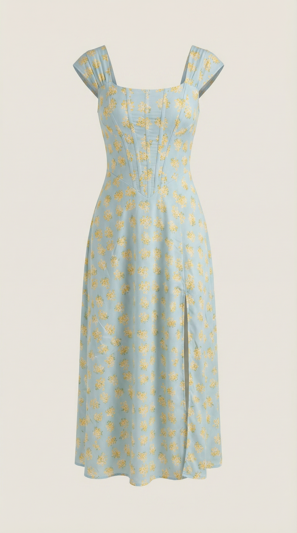 Women's Floral Midi Dress with Adjustable Straps and Corset Seaming - 16