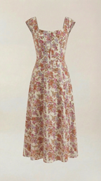 Women's Floral Midi Dress with Adjustable Straps and Corset Seaming - 11