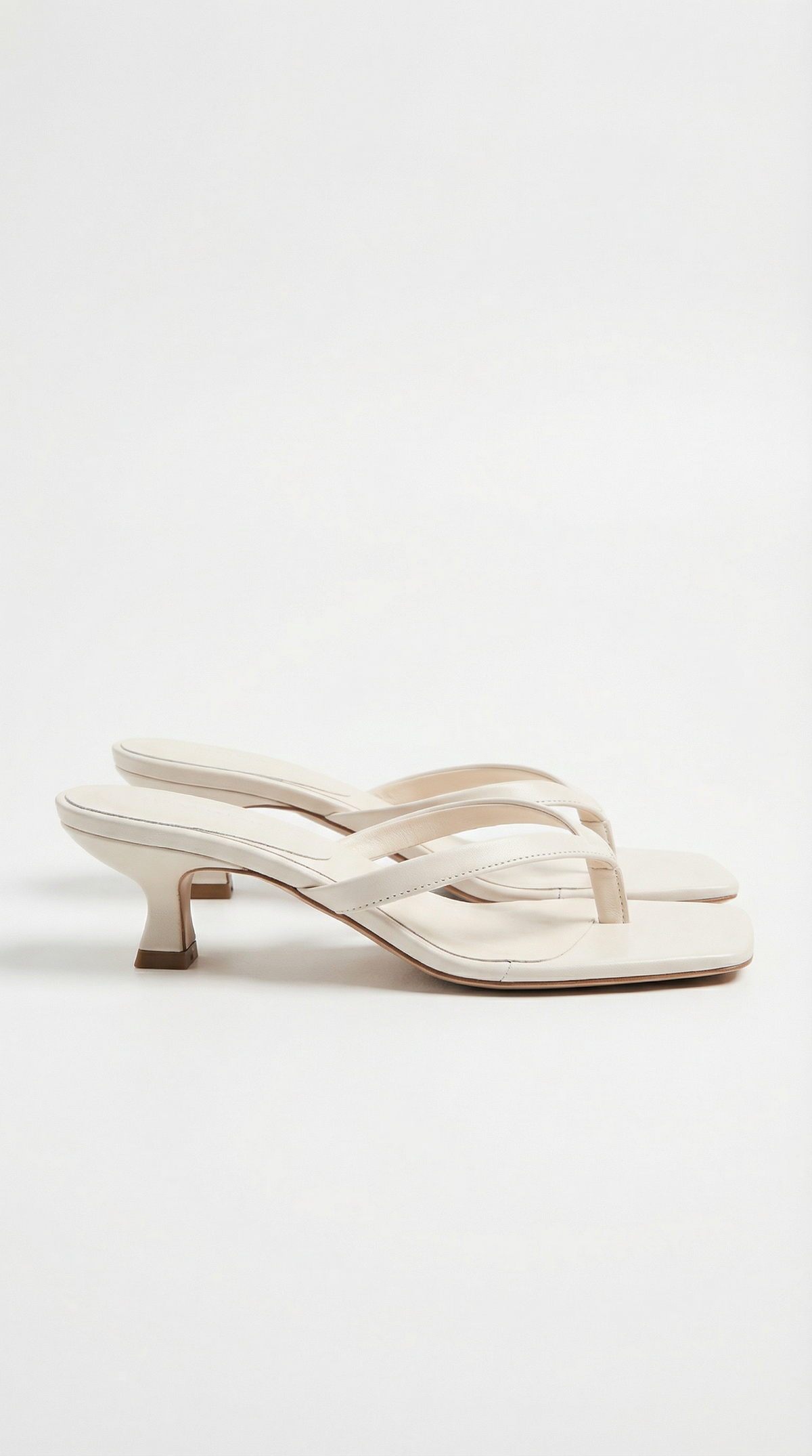 Women's Kitten Heel Sandals with Slim Straps - White