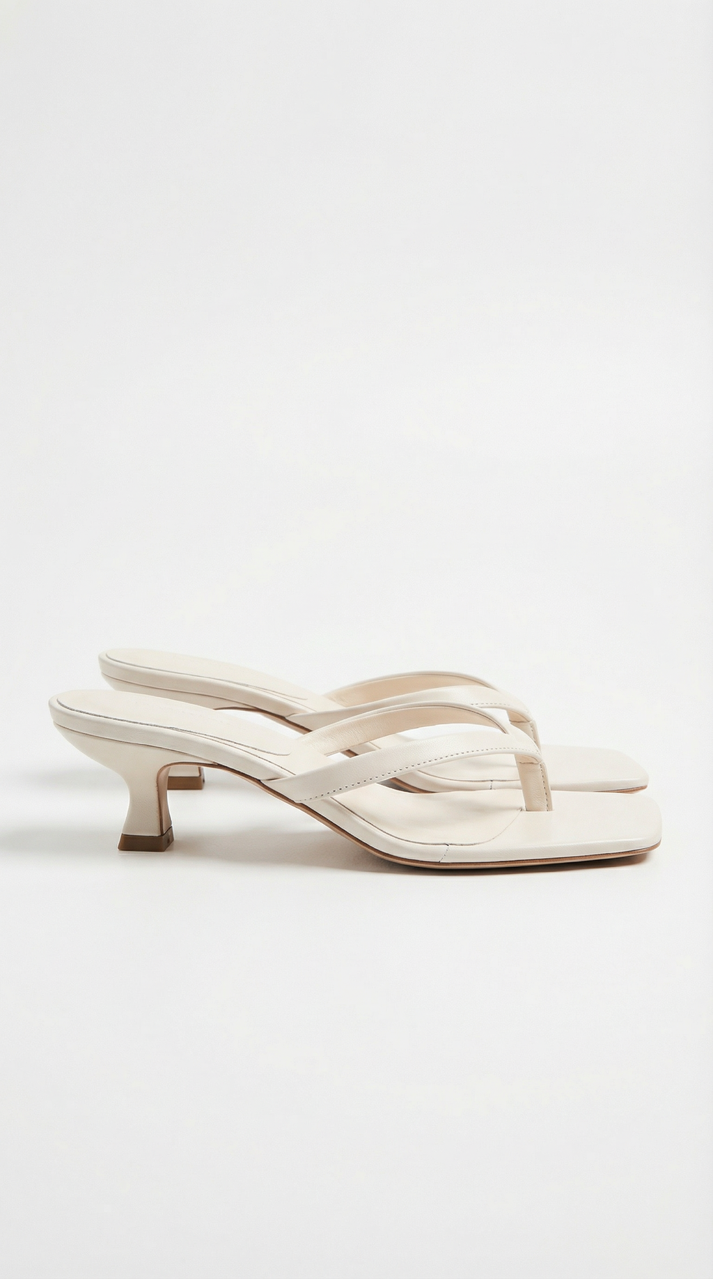 Women's Kitten Heel Sandals with Slim Toe-Post Straps - White