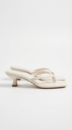 Women's Kitten Heel Sandals with Slim Toe-Post Straps - White