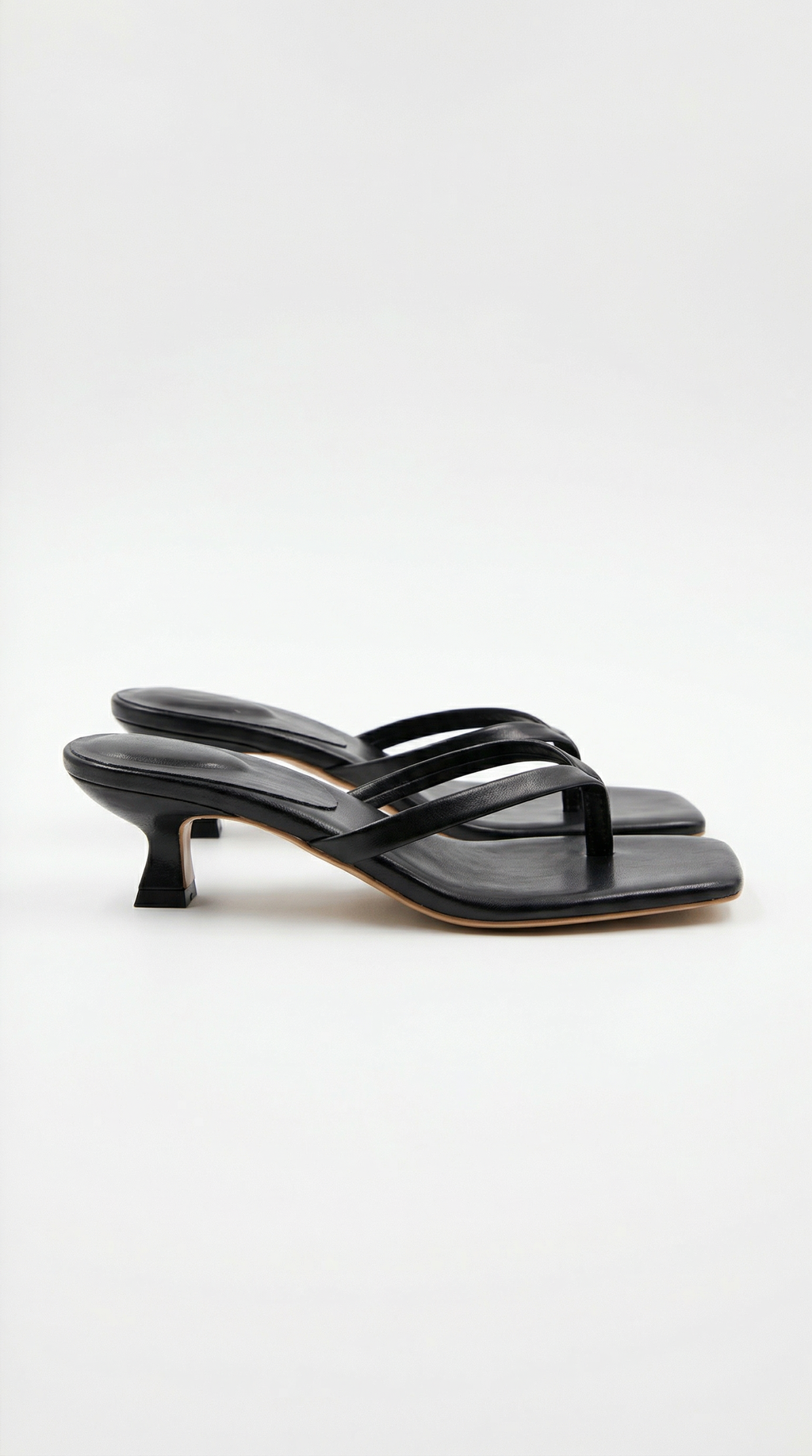 Women's Kitten Heel Sandals with Slim Straps - Black