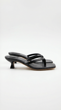 Women's Kitten Heel Sandals with Slim Toe-Post Straps - Black