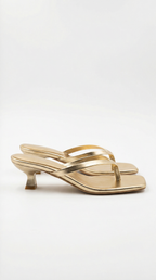Women's Kitten Heel Sandals with Slim Toe-Post Straps - Gold