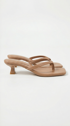 Women's Kitten Heel Sandals with Slim Straps - Beige