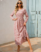 Women's Floral Maxi Dress Long Sleeve with Elasticated Waist and Ruffle Hem - 2