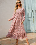 Women's Floral Maxi Dress Long Sleeve with Elasticated Waist and Ruffle Hem - 5