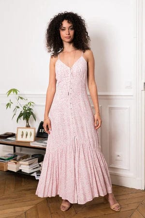 Women's Maxi Dress Spaghetti Strap with V-Neck and Tiered Hem - 2
