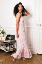 Women's Maxi Dress Spaghetti Strap with V-Neck and Tiered Hem - 3