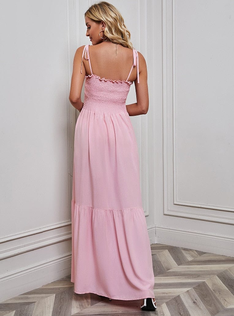 Women's Maxi Dress Sleeveless with Adjustable Straps and Tiered Hem - 2