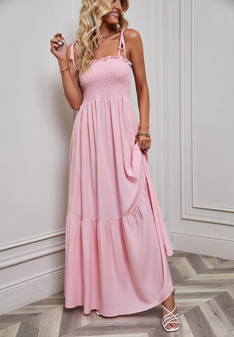 Women's Maxi Dress Sleeveless with Adjustable Straps and Tiered Hem - 3