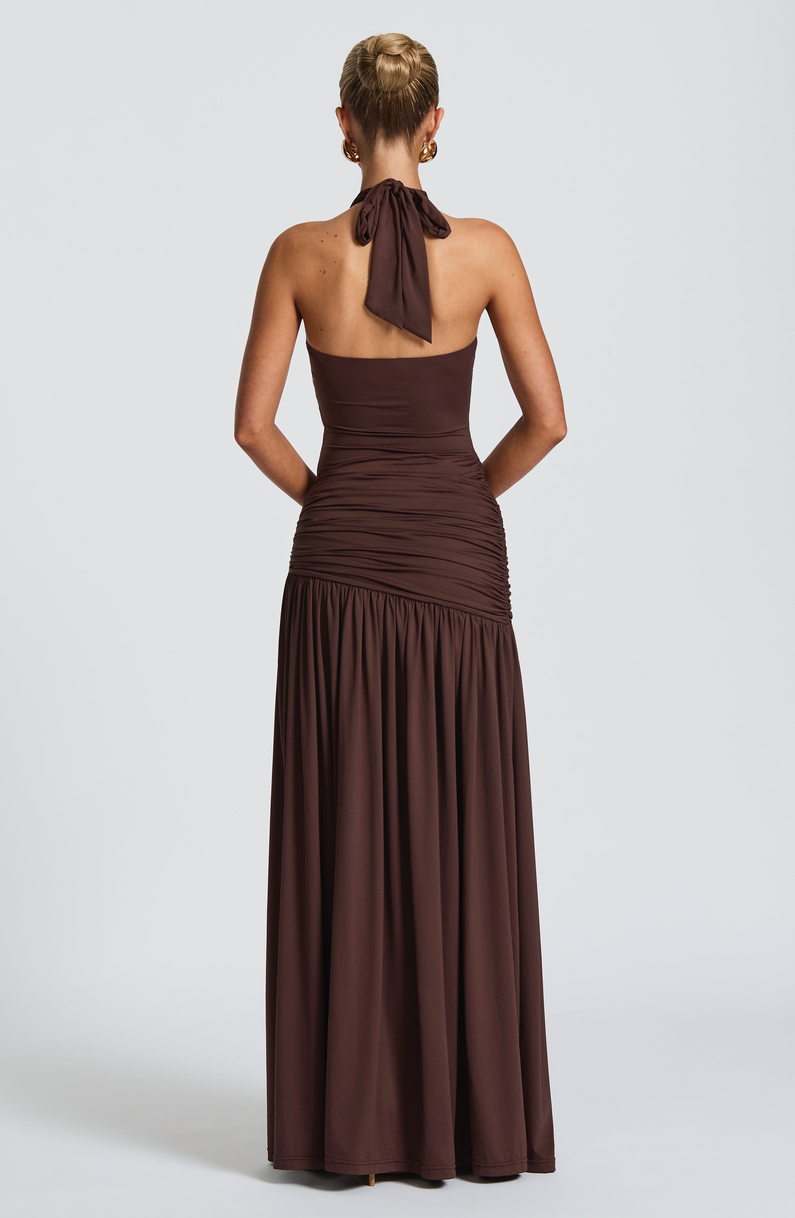 Women's Maxi Skirt Ruched with High Slit and Flower Detail - 7