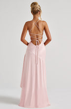 Women's Maxi Dress Sleeveless with Cowl Neck and Draped Ruffle Hem - 8