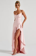 Women's Maxi Dress Sleeveless with Cowl Neck and Draped Ruffle Hem - 10