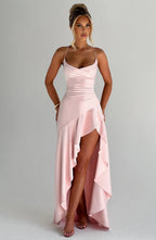 Women's Maxi Dress Sleeveless with Cowl Neck and Draped Ruffle Hem - 2