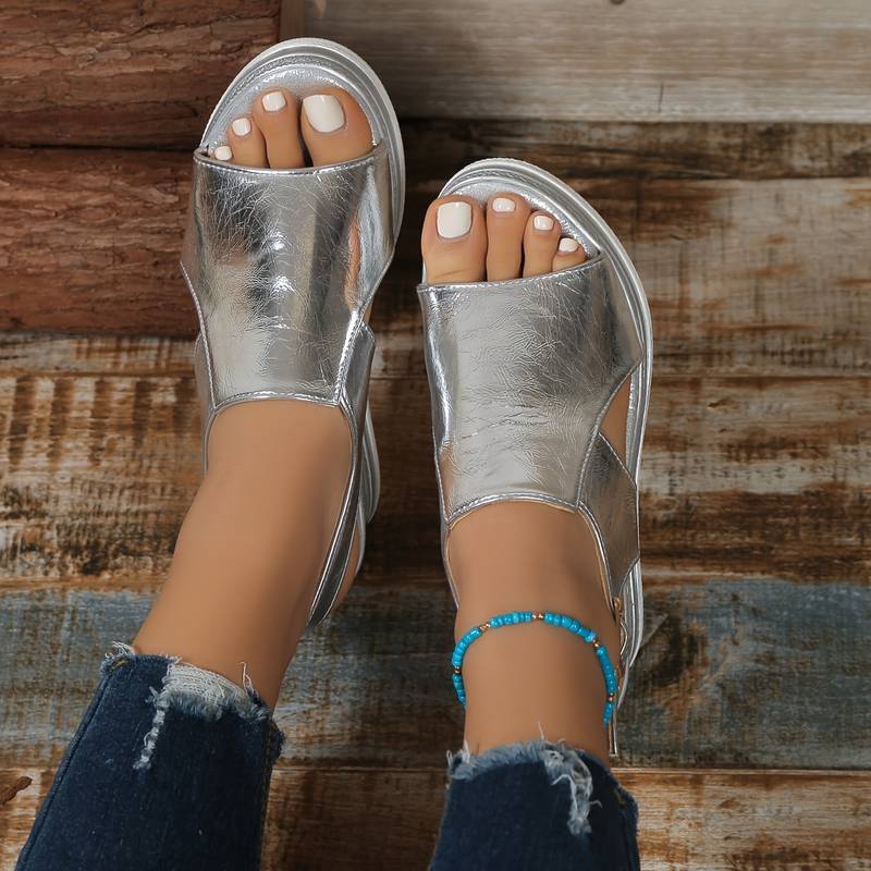 Women's Wedge Sandals with Cutout Upper and Slingback Buckle - 6