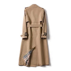 Women's Long Trench Coat with Double Button Fastening and Classic Collar - 10
