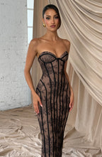 Women's Strapless Lace Corset Maxi Dress with Sweetheart Neckline - 6
