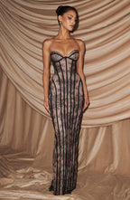 Women's Strapless Lace Corset Maxi Dress with Sweetheart Neckline - 11