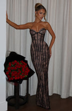 Women's Strapless Lace Corset Maxi Dress with Sweetheart Neckline - 7