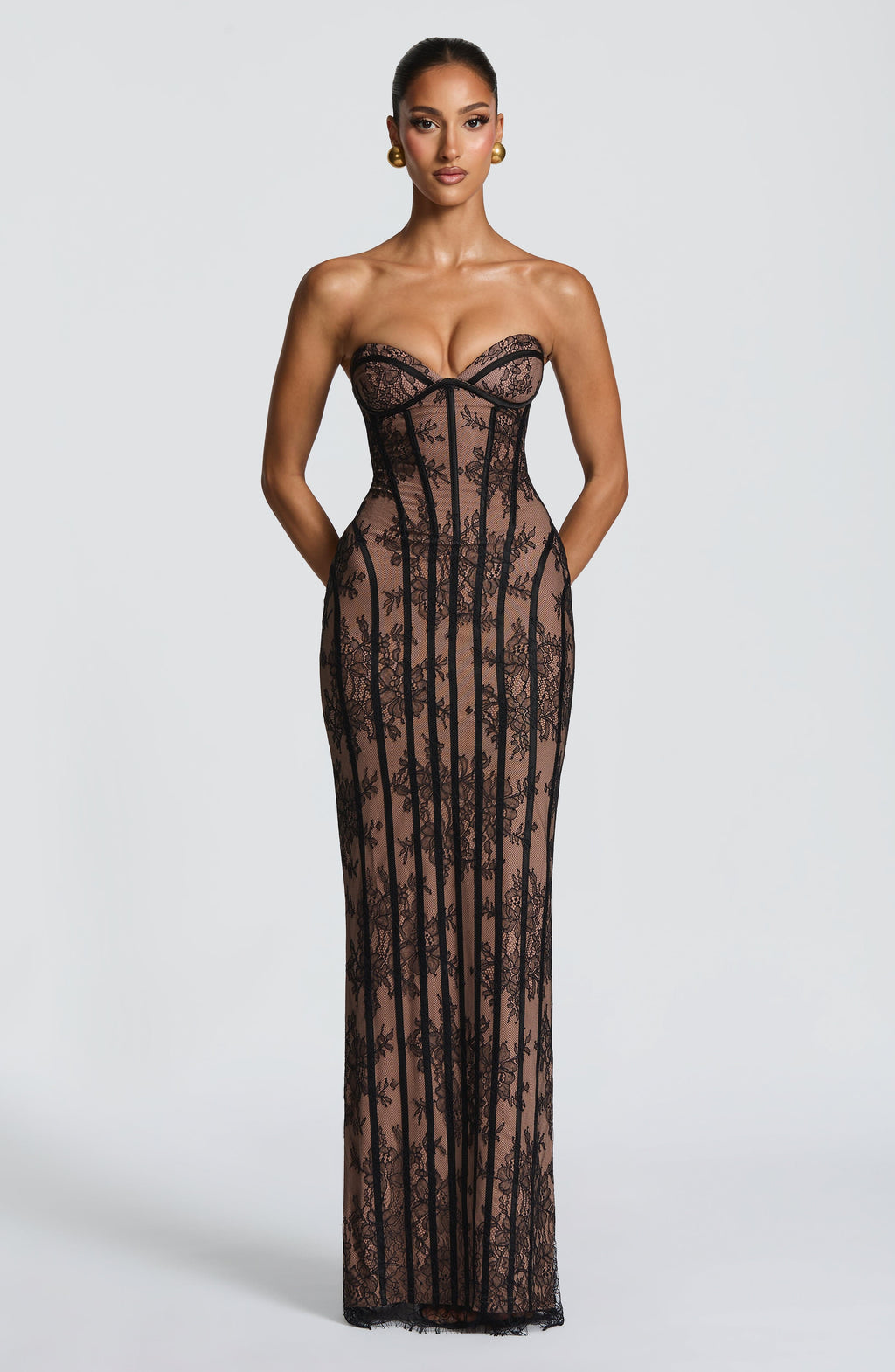 Women's Strapless Lace Corset Maxi Dress with Sweetheart Neckline - 13