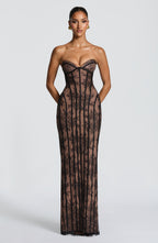 Women's Strapless Lace Corset Maxi Dress with Sweetheart Neckline - 13