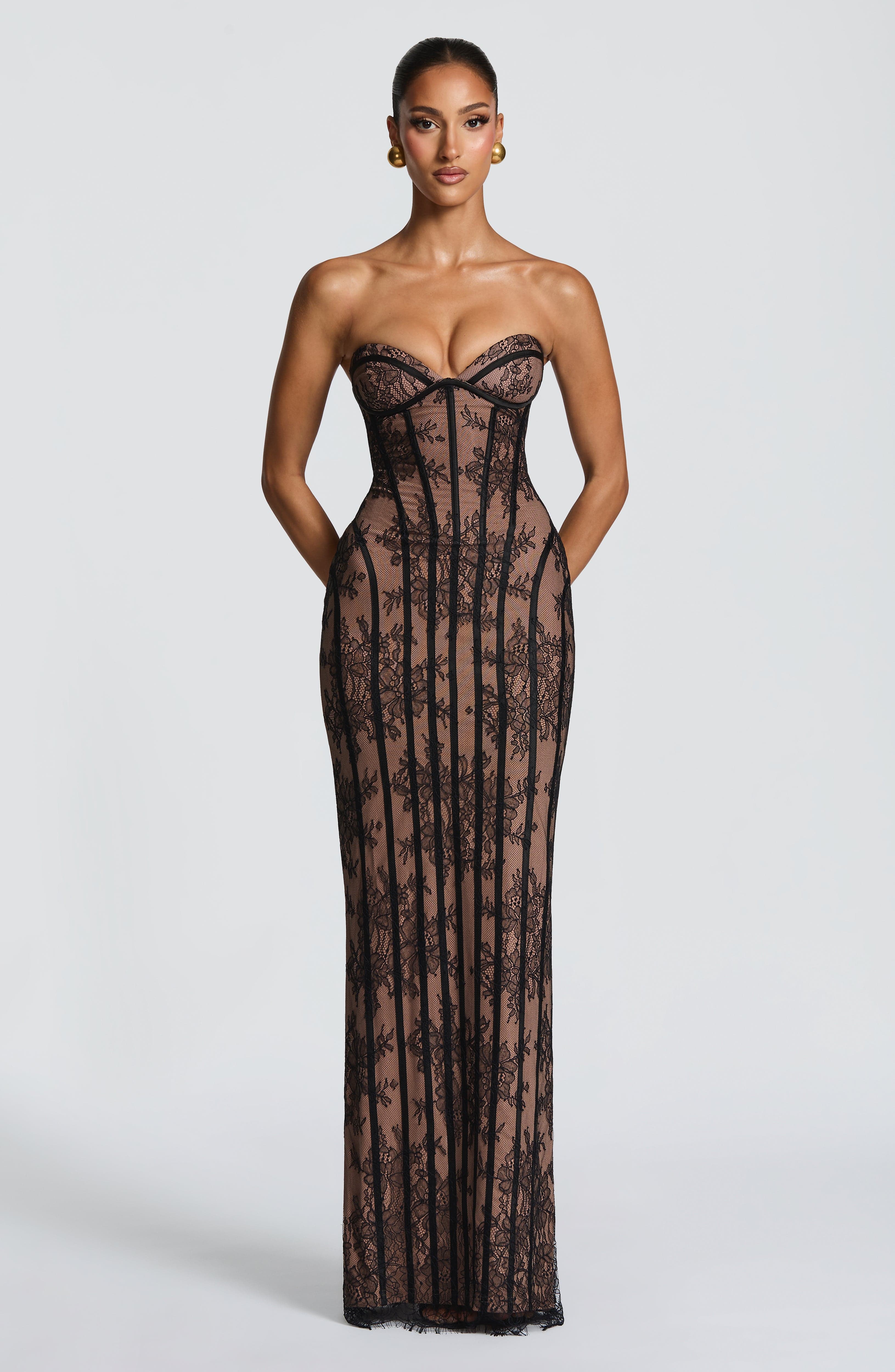Women's Strapless Lace Corset Maxi Dress with Sweetheart Neckline - 13