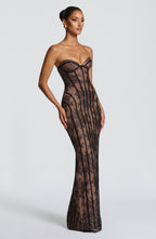 Women's Strapless Lace Corset Maxi Dress with Sweetheart Neckline - 12