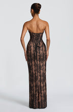 Women's Strapless Lace Corset Maxi Dress with Sweetheart Neckline - 3