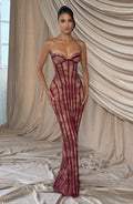 Women's Strapless Maxi Dress with Sweetheart Neckline and Corset Seaming - 4