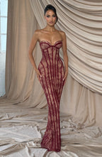 Women's Strapless Maxi Dress with Sweetheart Neckline and Corset Seaming - 4