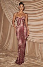 Women's Strapless Maxi Dress with Sweetheart Neckline and Corset Seaming - 7